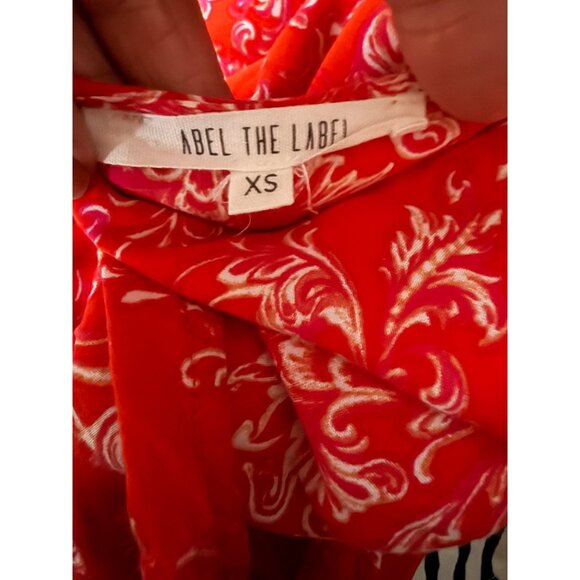 Abel the Label Red Floral Midi Dress With V-Neck Button Detail & Short Sleeves - Picture 8 of 9